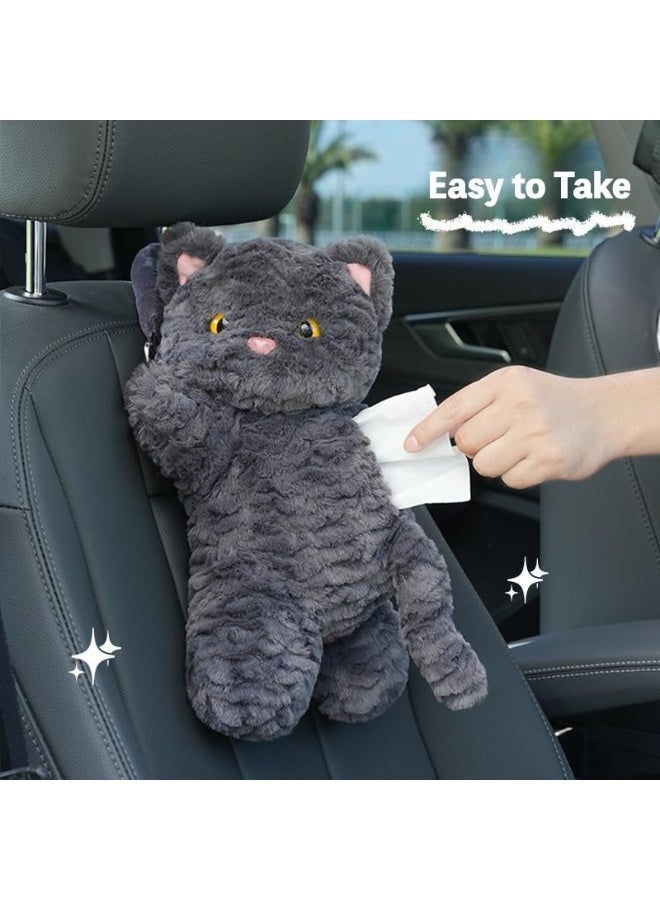 YelaJoy Cute Cat Car Tissue Holder Plush Kitten Paper Box for Backseat Adorable Hanging Organizer & Decor for Women Pet Lovers & Gifts (White) - Image 3